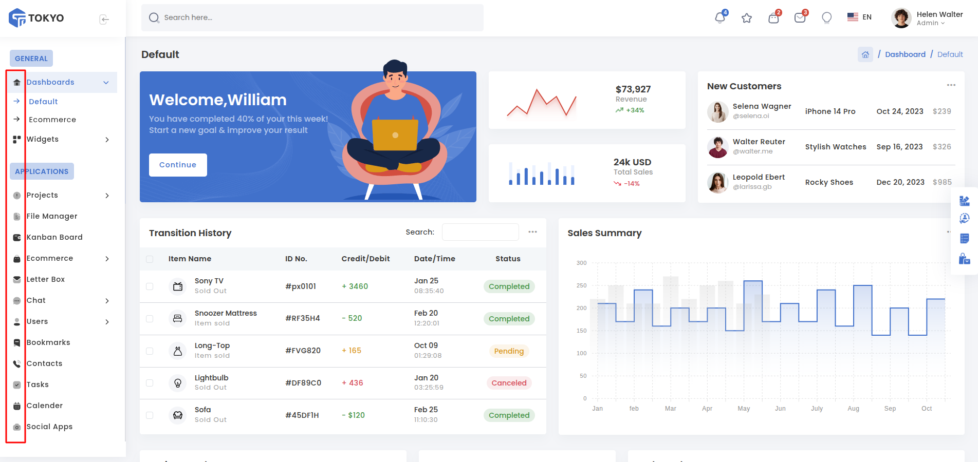 horizontal sidebar