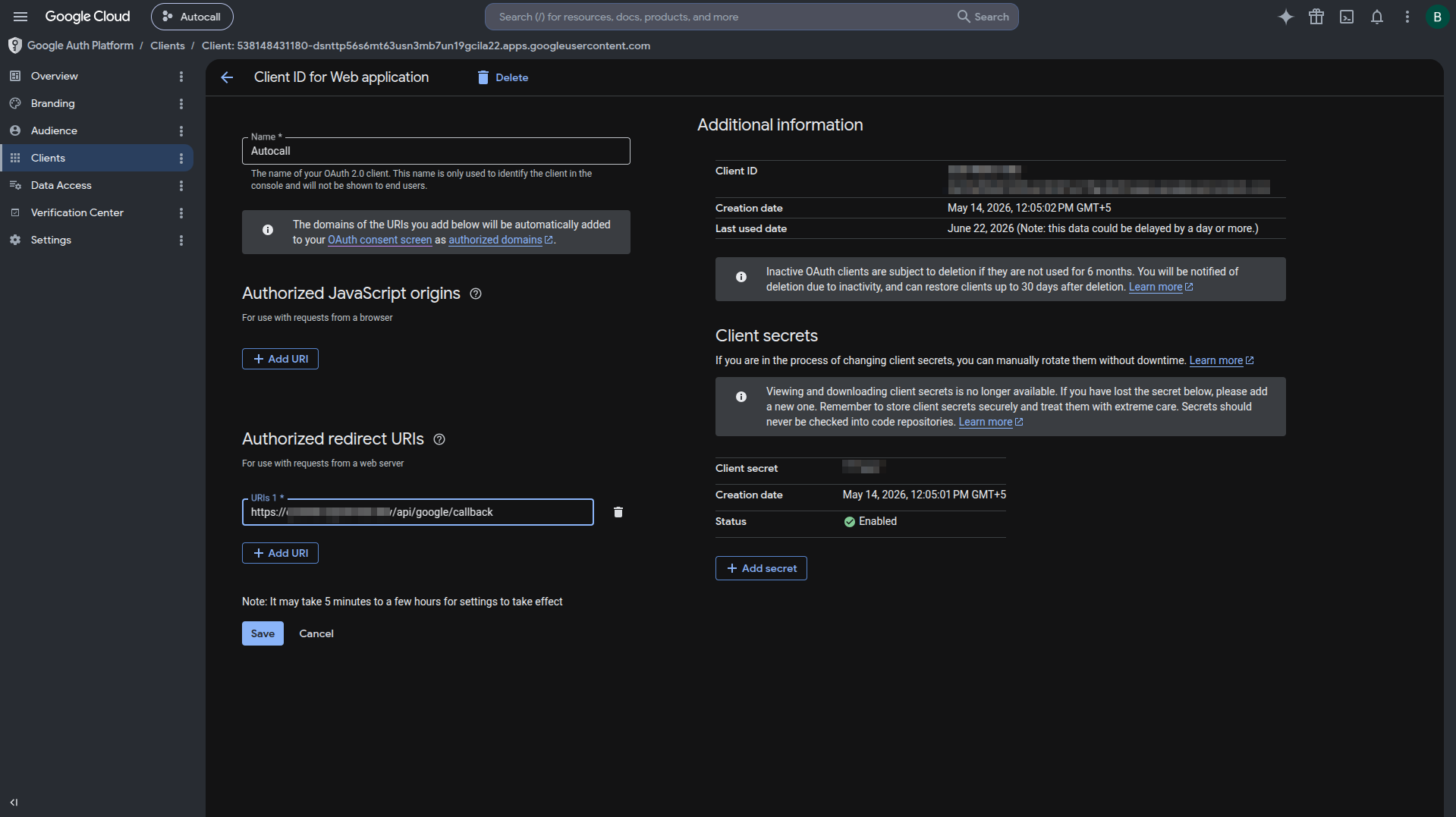 Google Account Configuration Settings