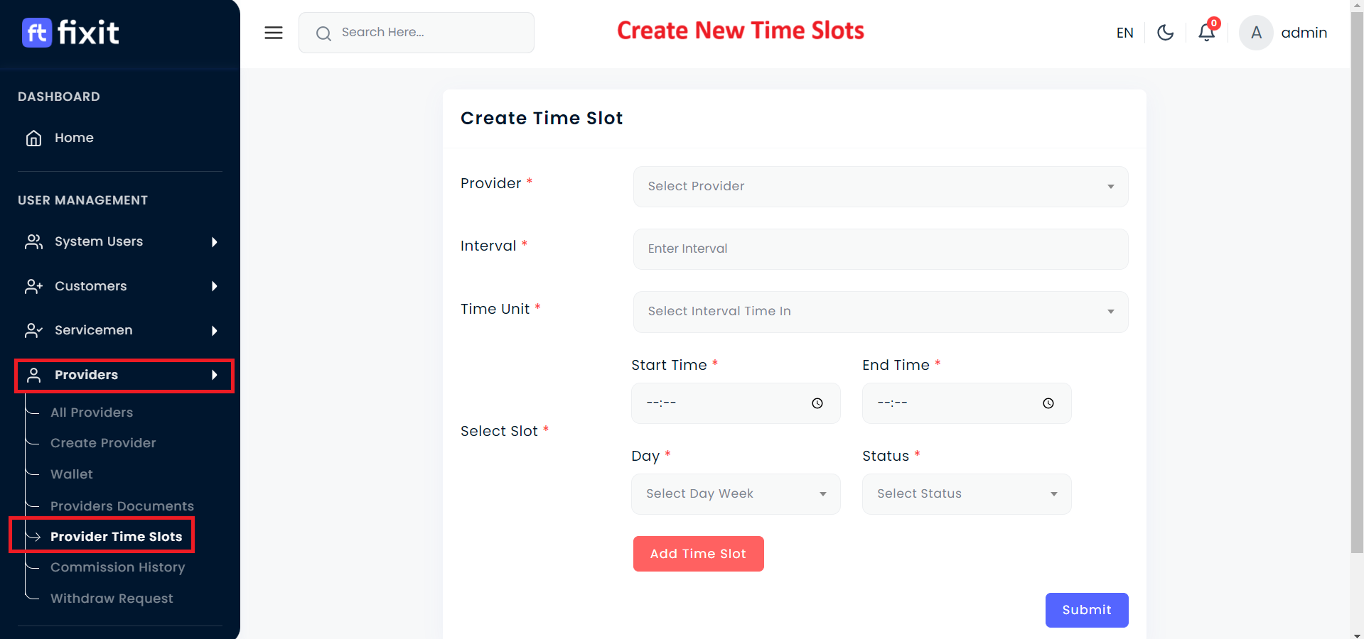 Time slot - Fixit Documentation