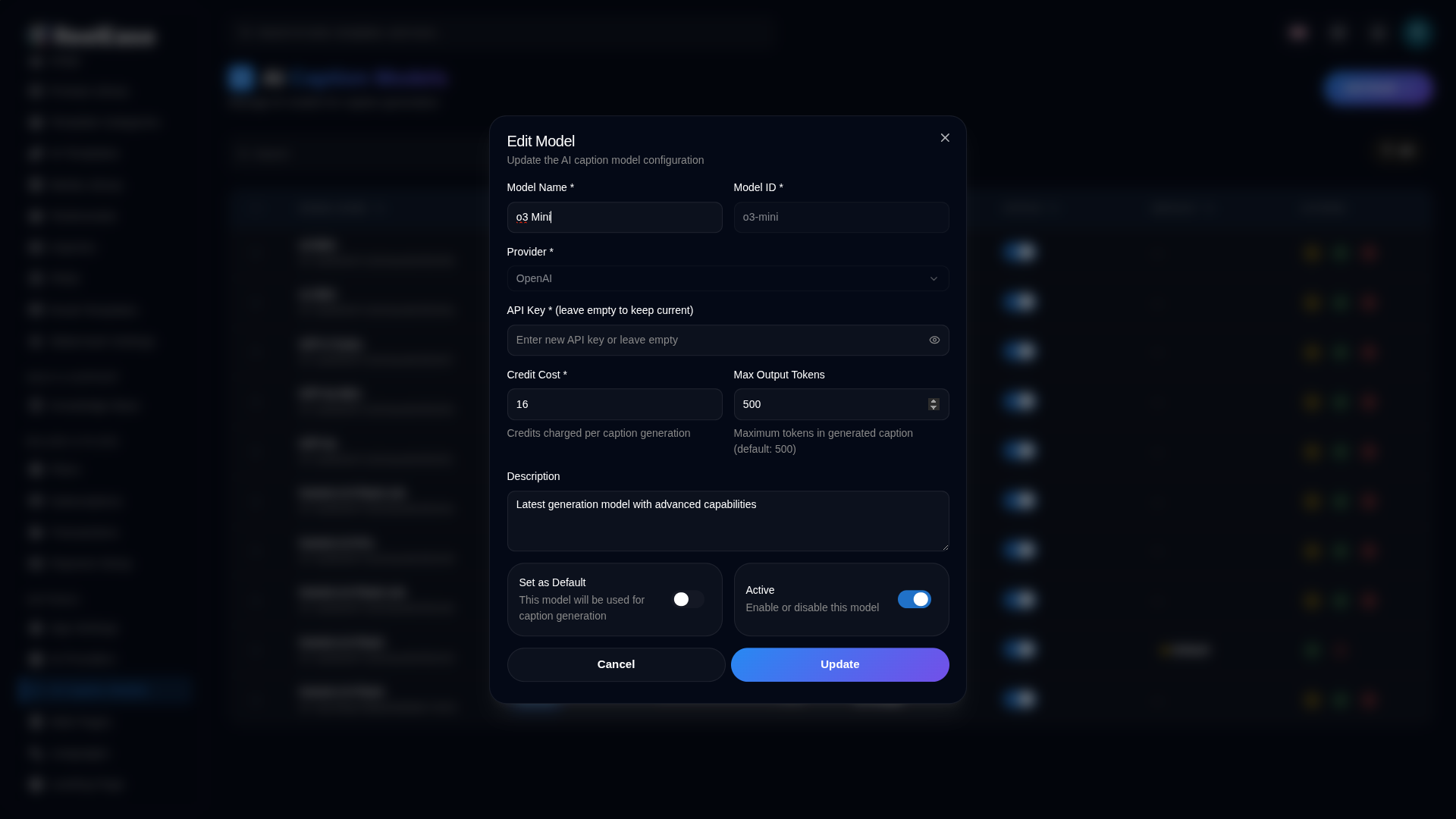 Add / Edit AI Caption Model Dialog