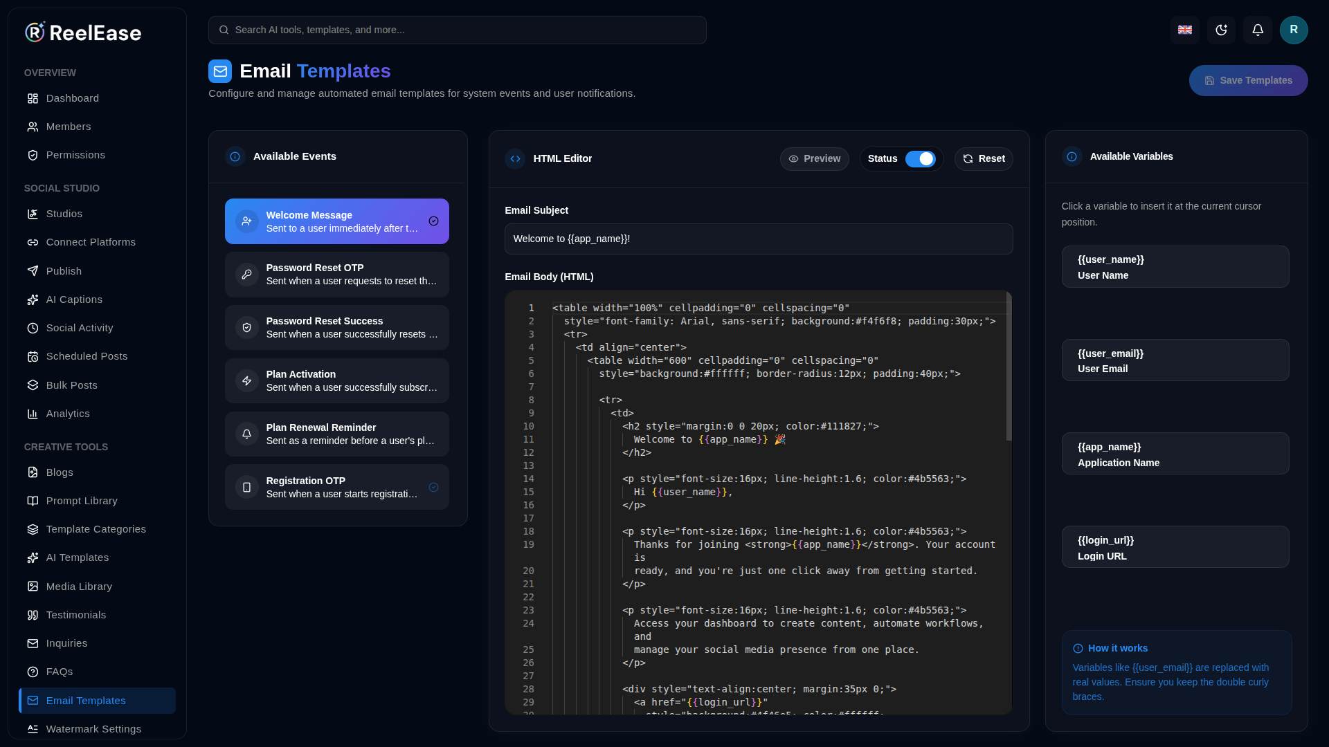Email Event Sidebar Selector