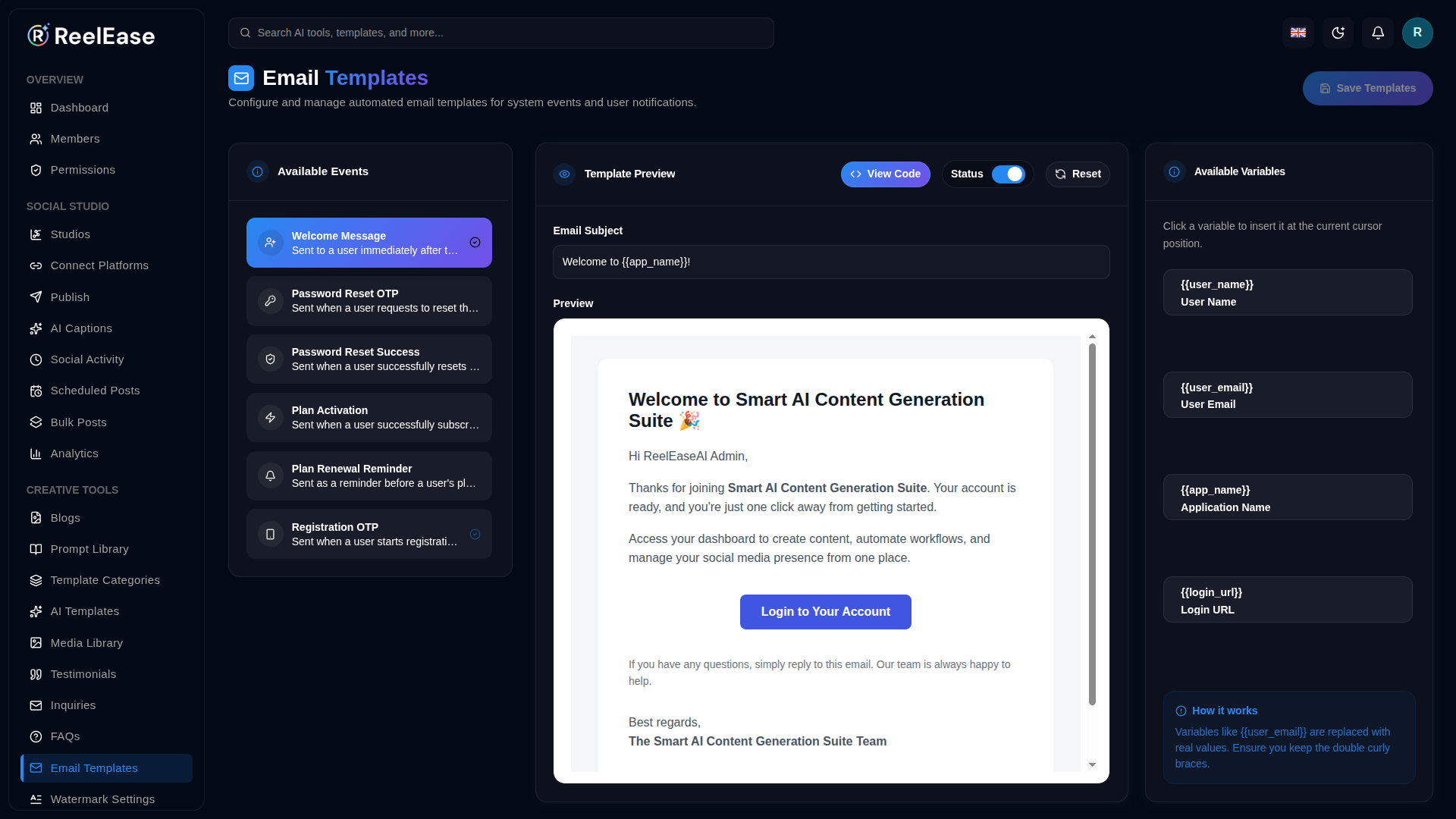 Email Template Code Workspace