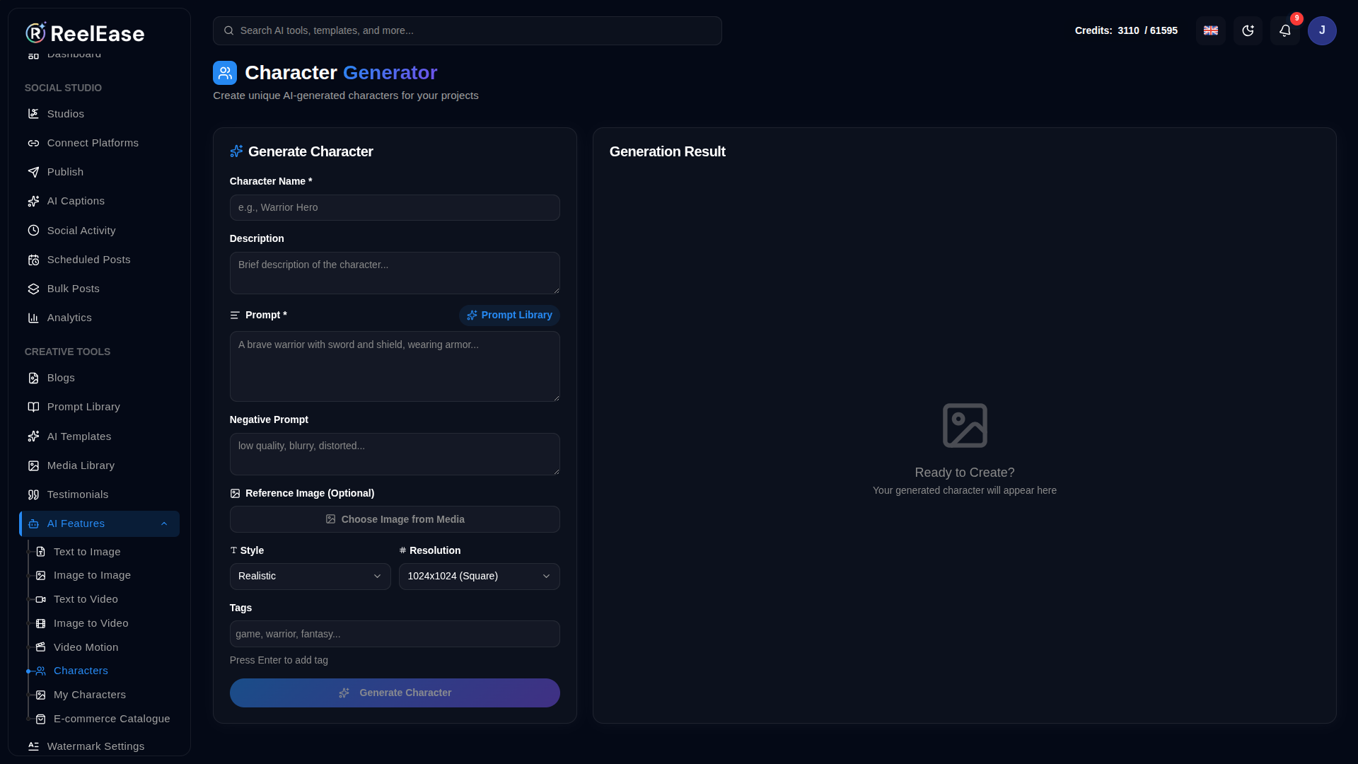 Character Generation Form