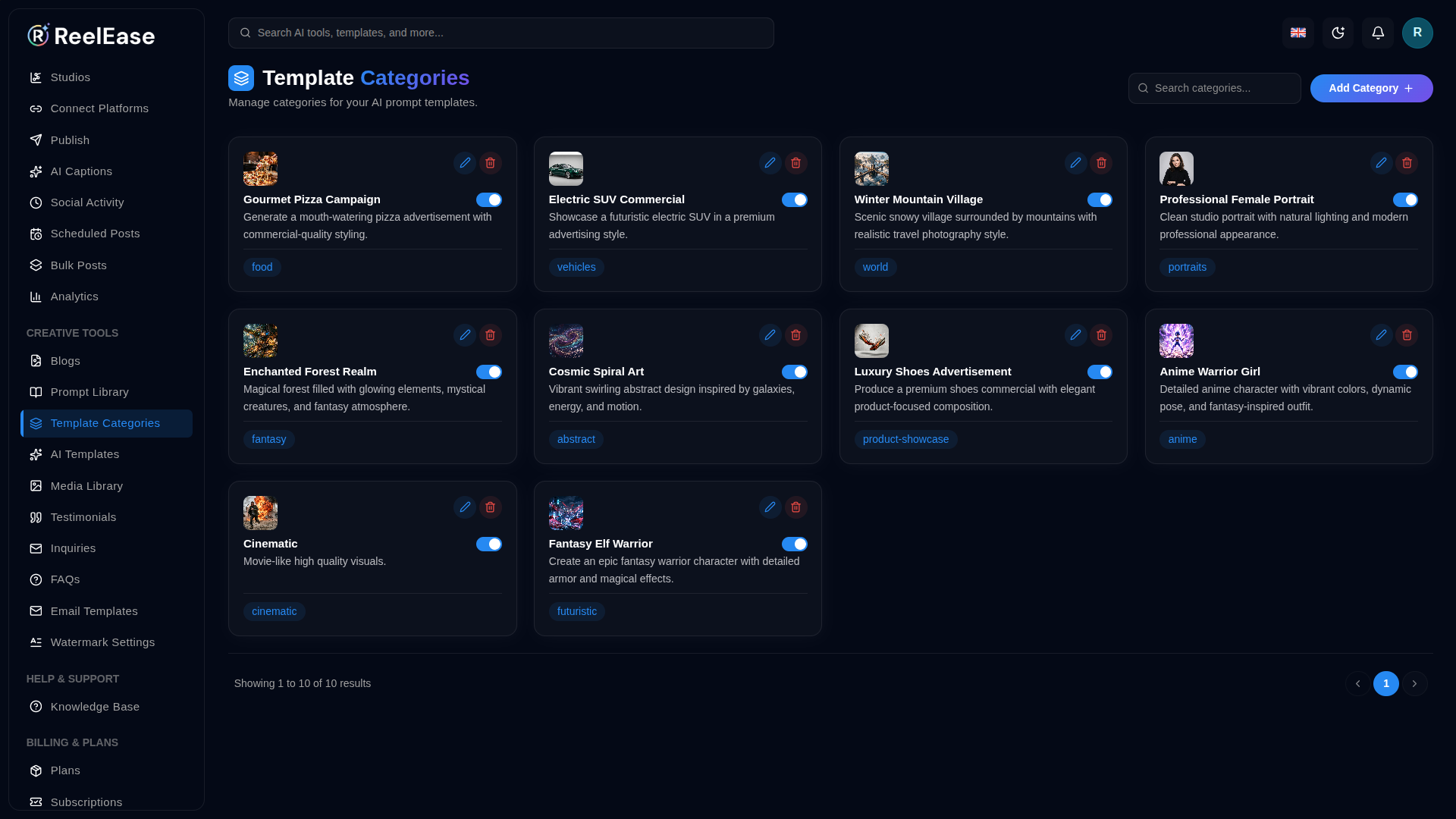 Template Categories Workspace