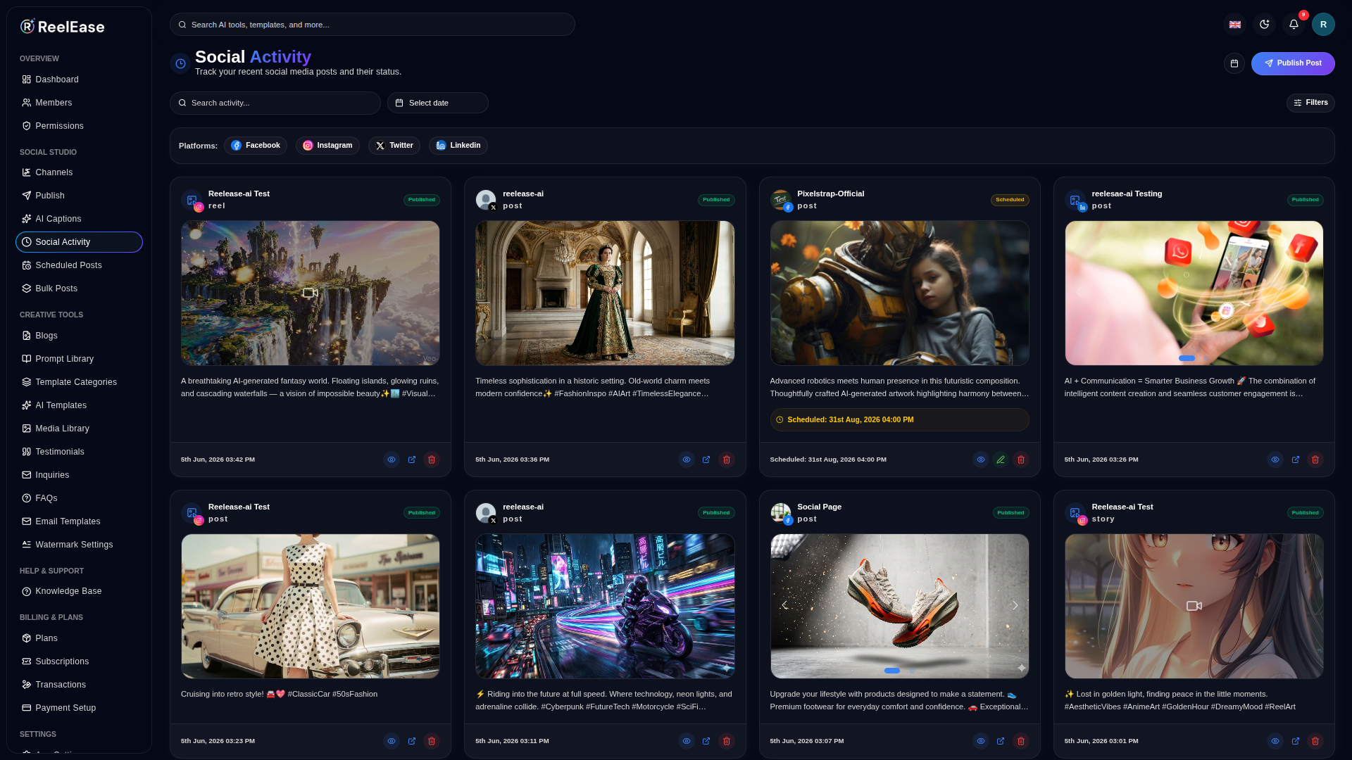 Social Activity Log Listing
