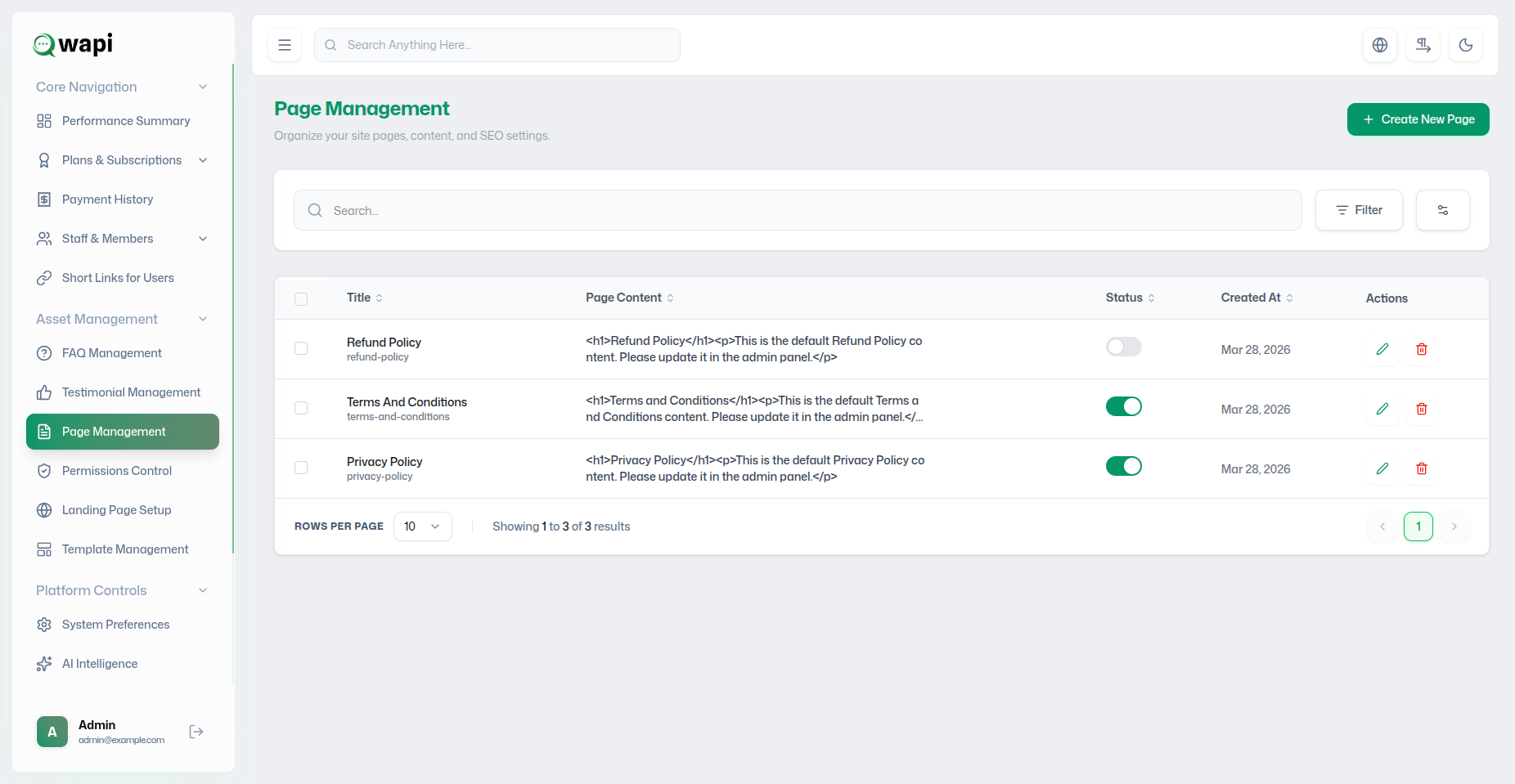 Pages Management - WAPI Documentation