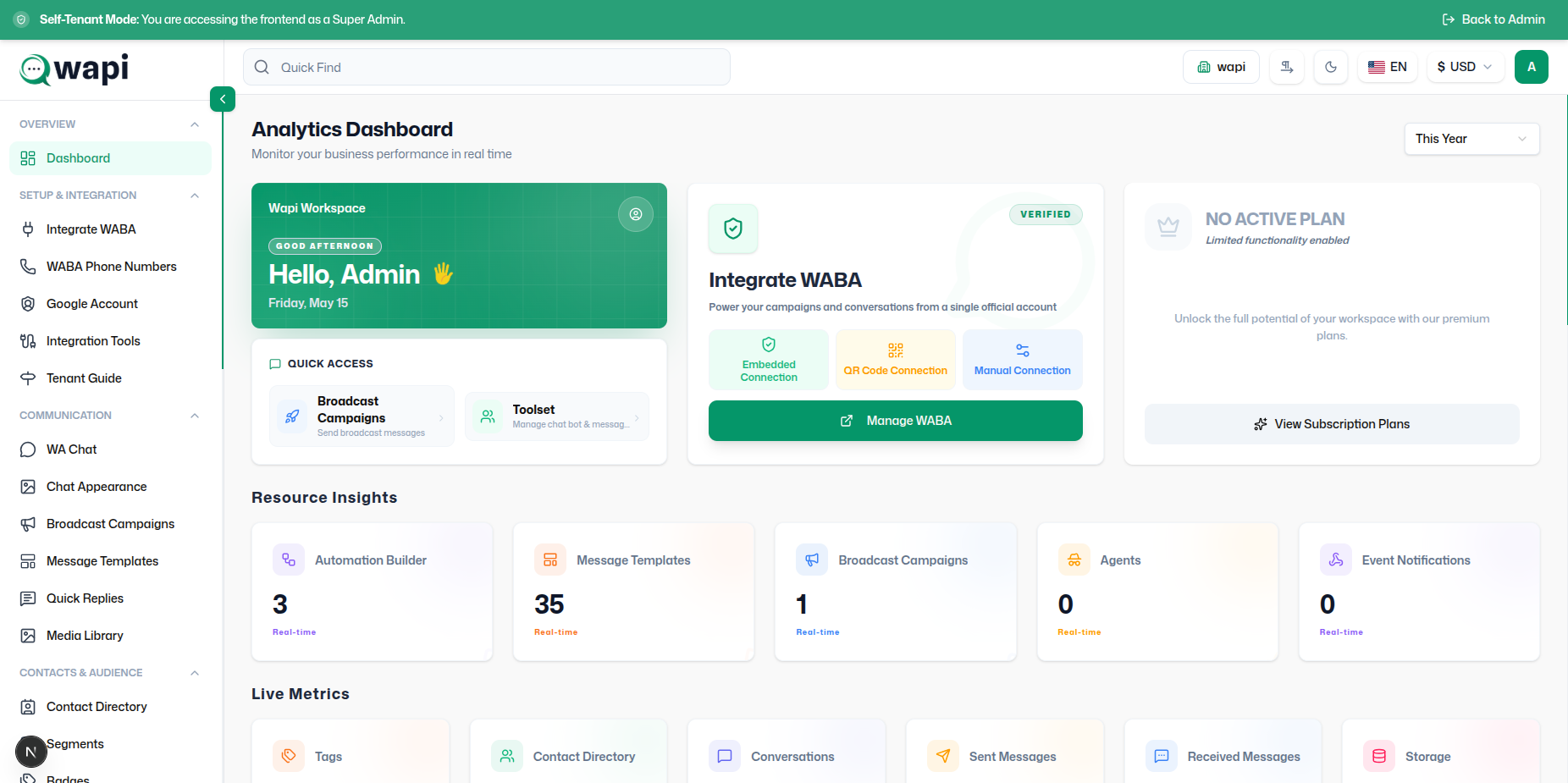Admin Self Tenant - Wapi documentation