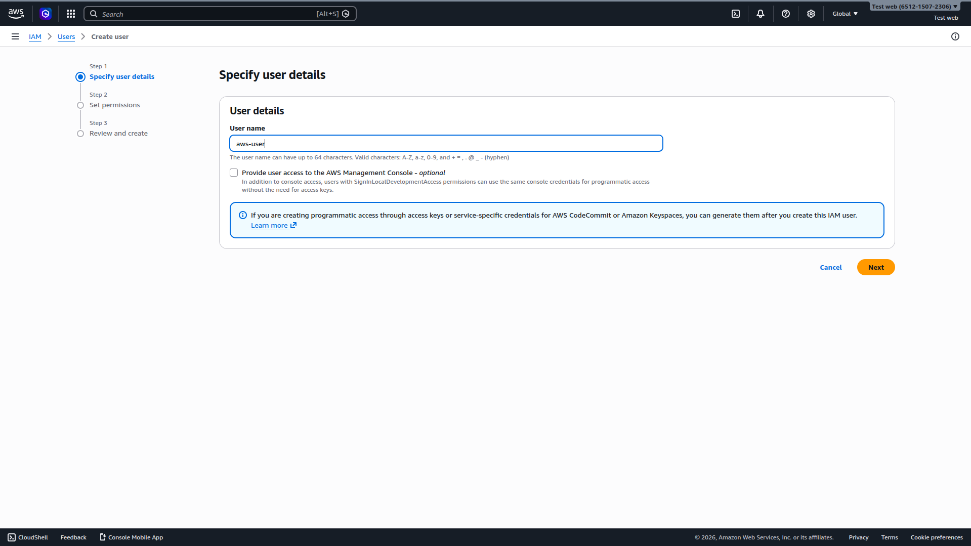 IAM Specify User Details