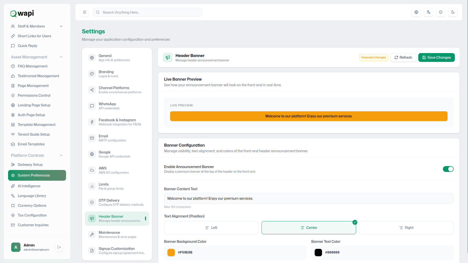 Header Banner Configuration