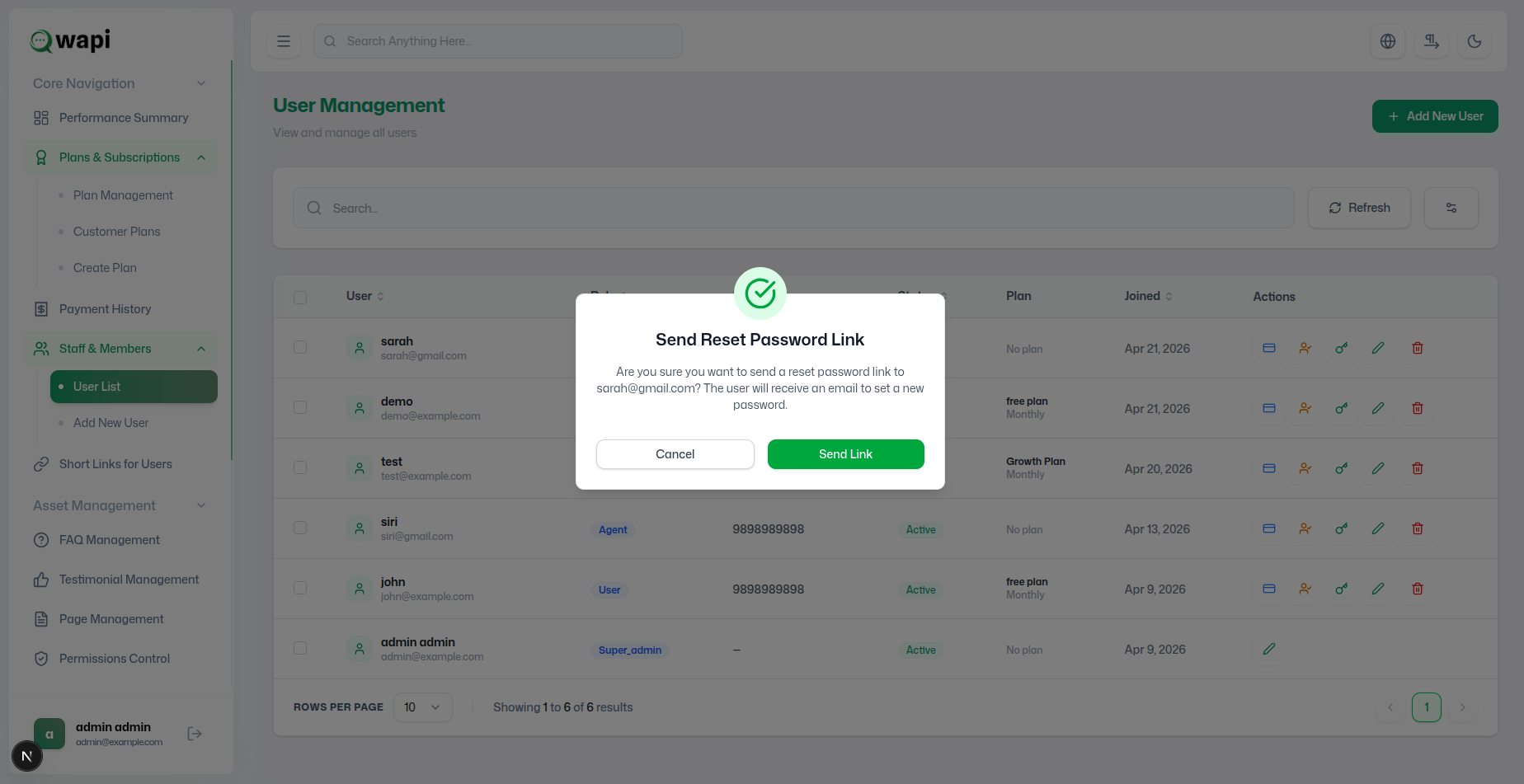 Manage Users - WAPI Documentation