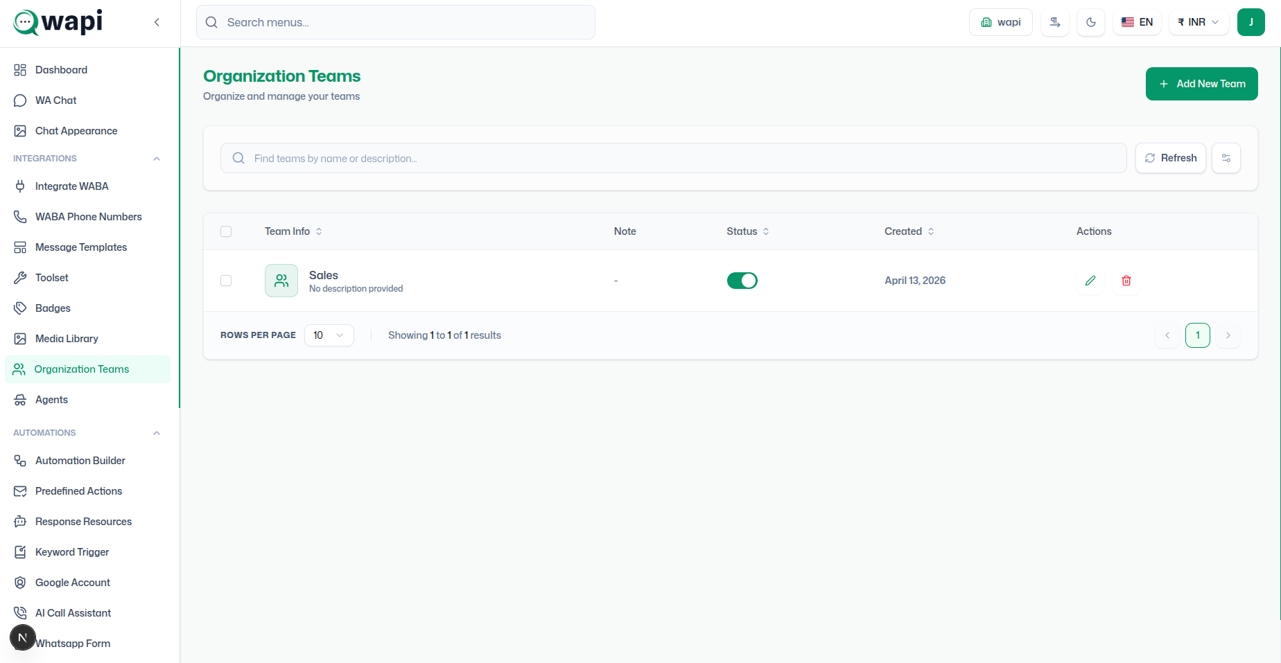 Teams & Agents - Wapi documentation