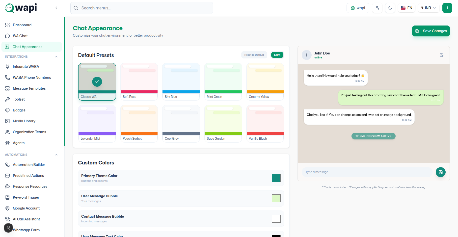 Chat Appearance Customization - Wapi documentation