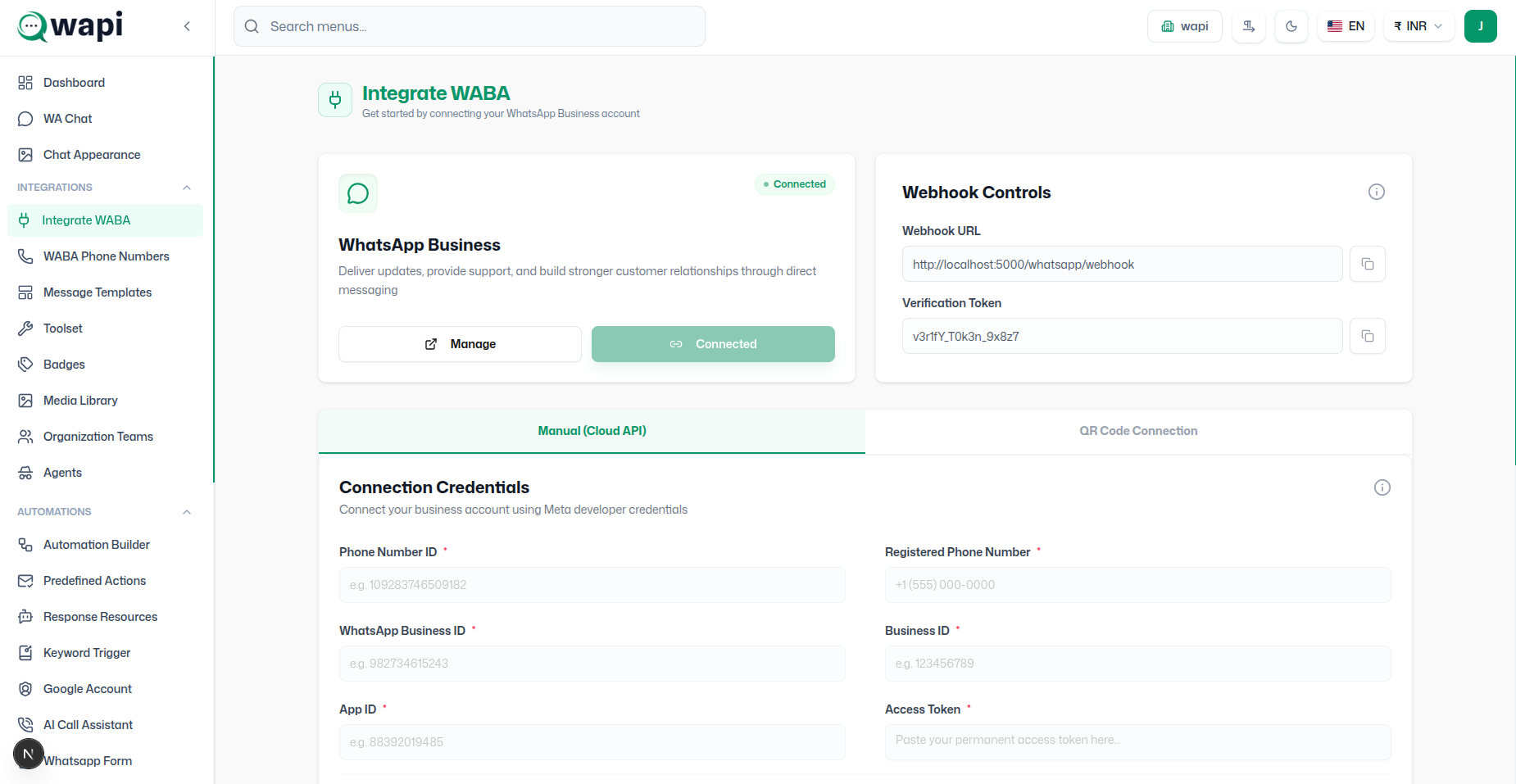 Integrate WABA - Wapi documentation
