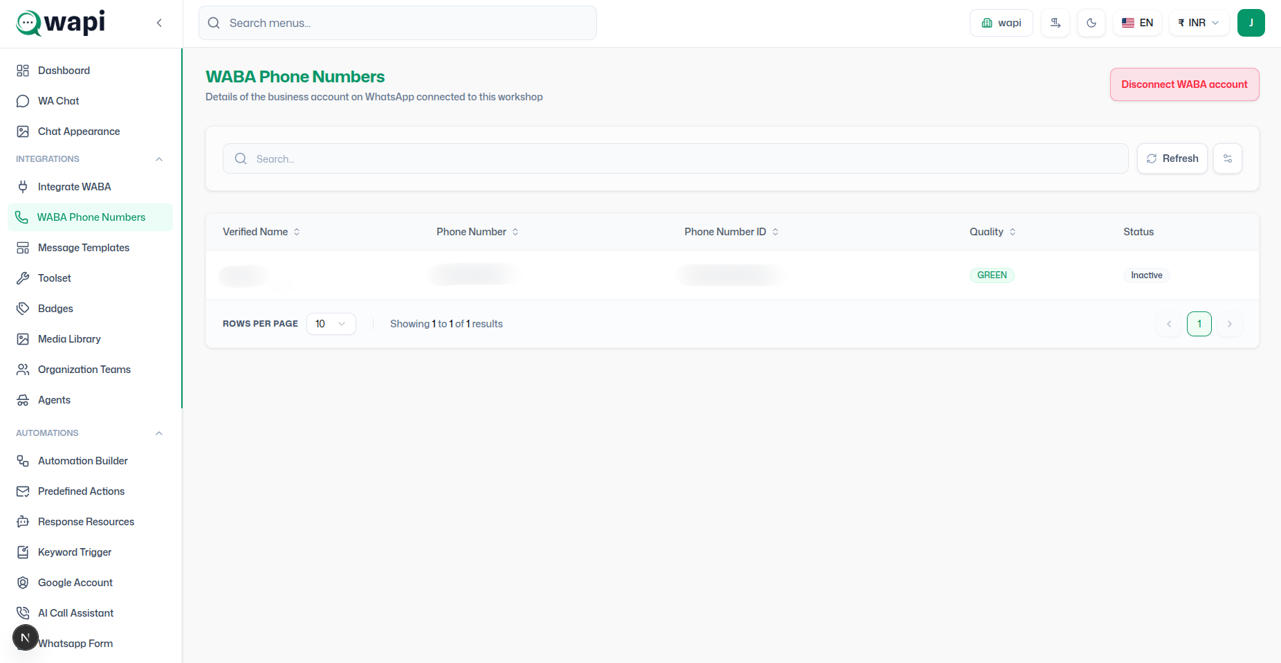 WABA Phone Numbers - Wapi documentation