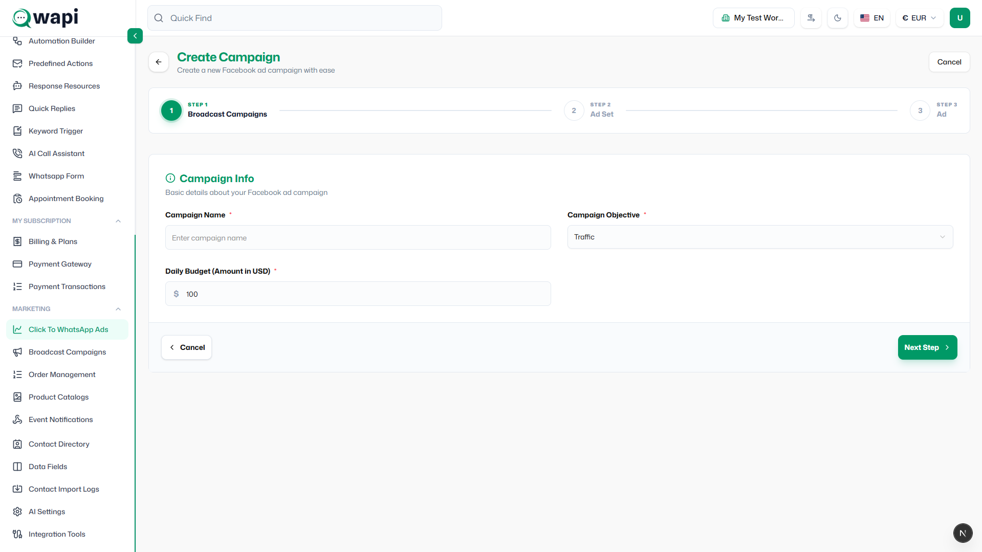 Click To WhatsApp Ads - Wapi documentation
