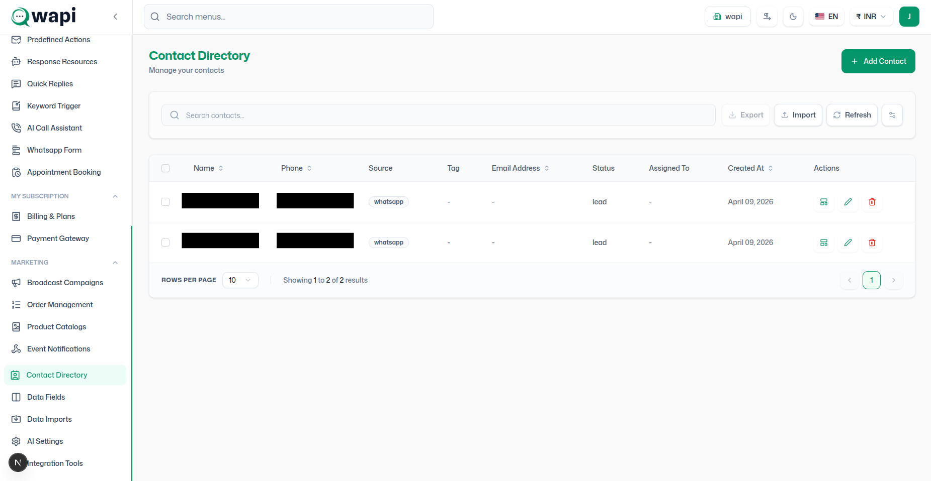 Contact Management - Wapi documentation