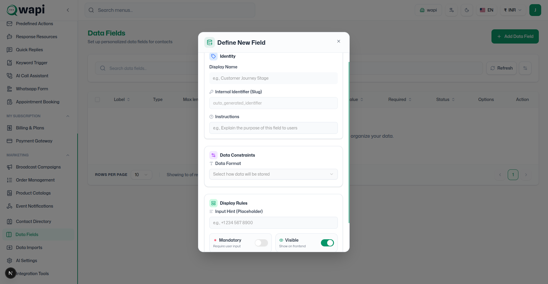 Custom Fields - Wapi documentation