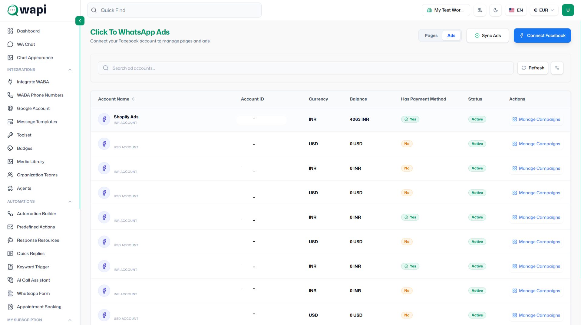 Click To WhatsApp Ads - Wapi documentation