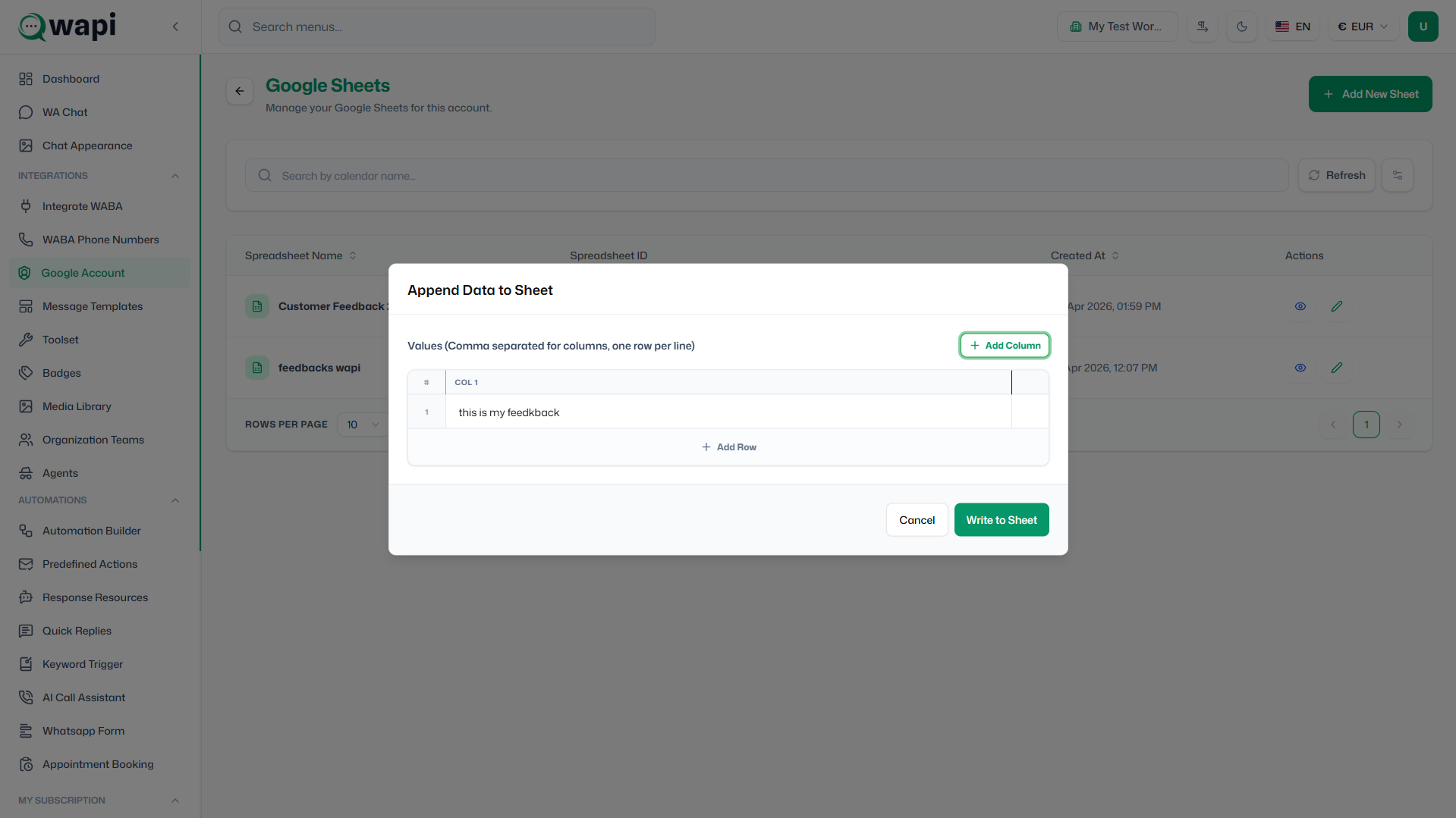 Google Account - Wapi documentation