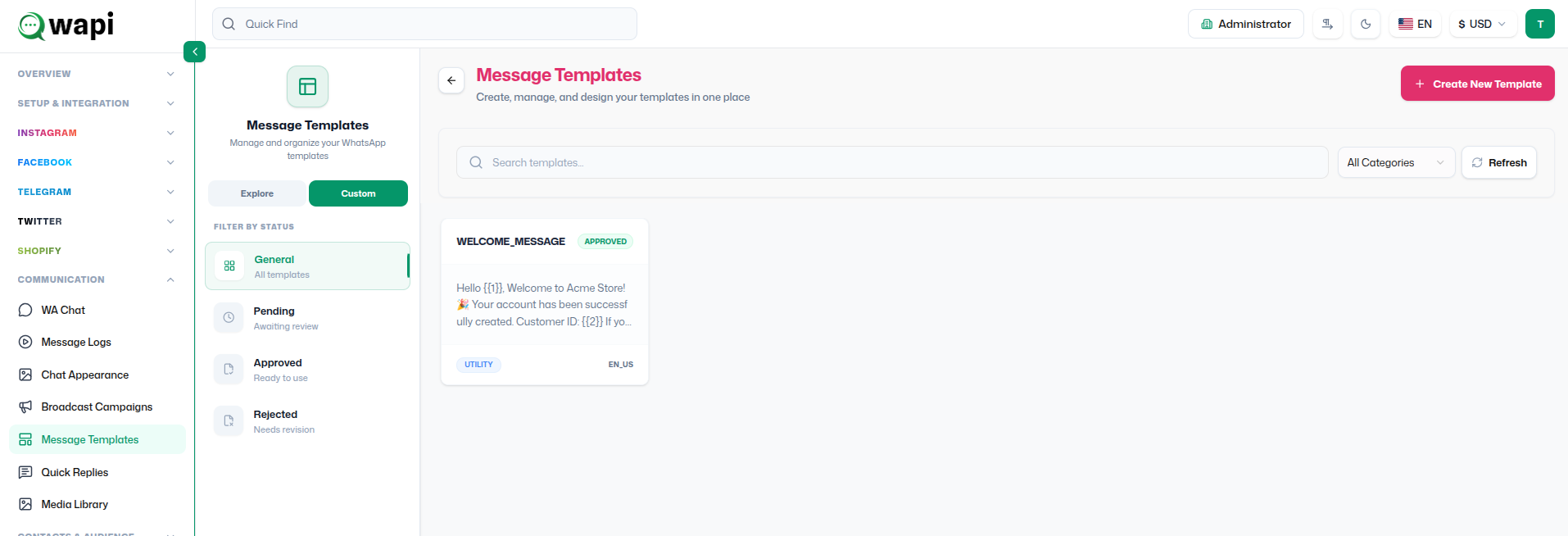Instagram Utility Template - Wapi documentation