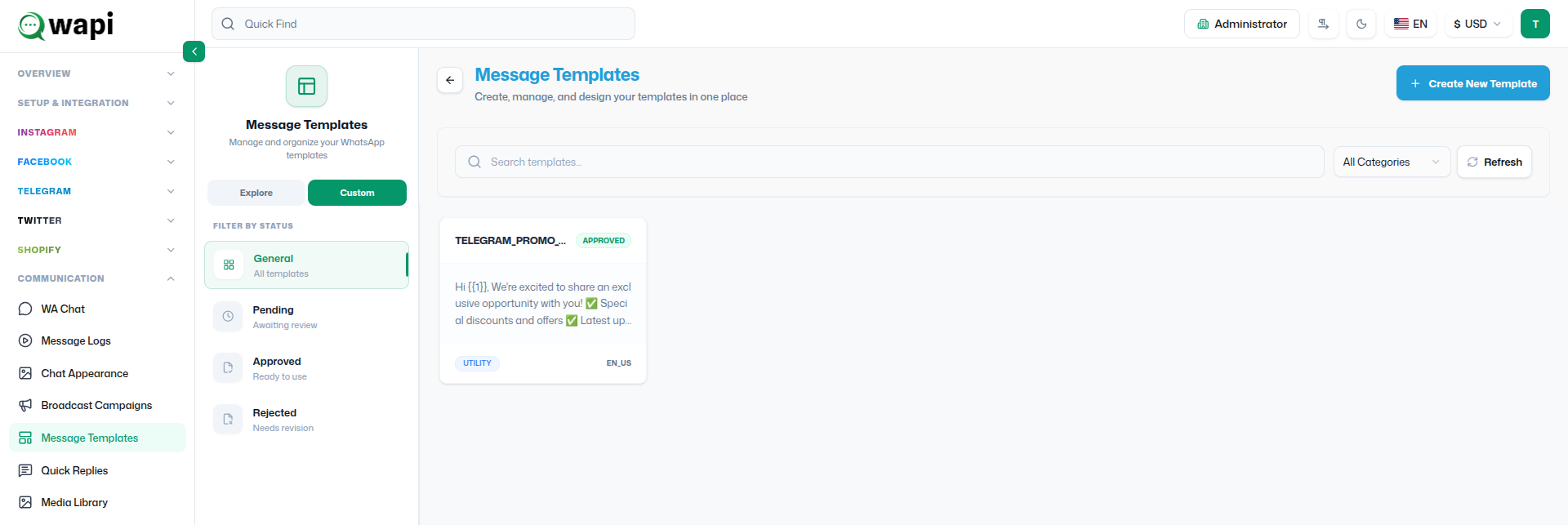 Telegram Utility Template - Wapi documentation