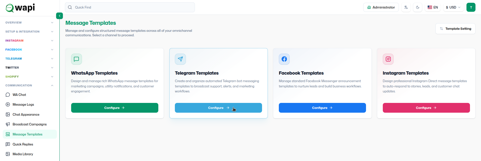 Telegram Utility Template - Wapi documentation